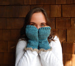 Fingerless Gloves  with Ruffled Wrist in Teal