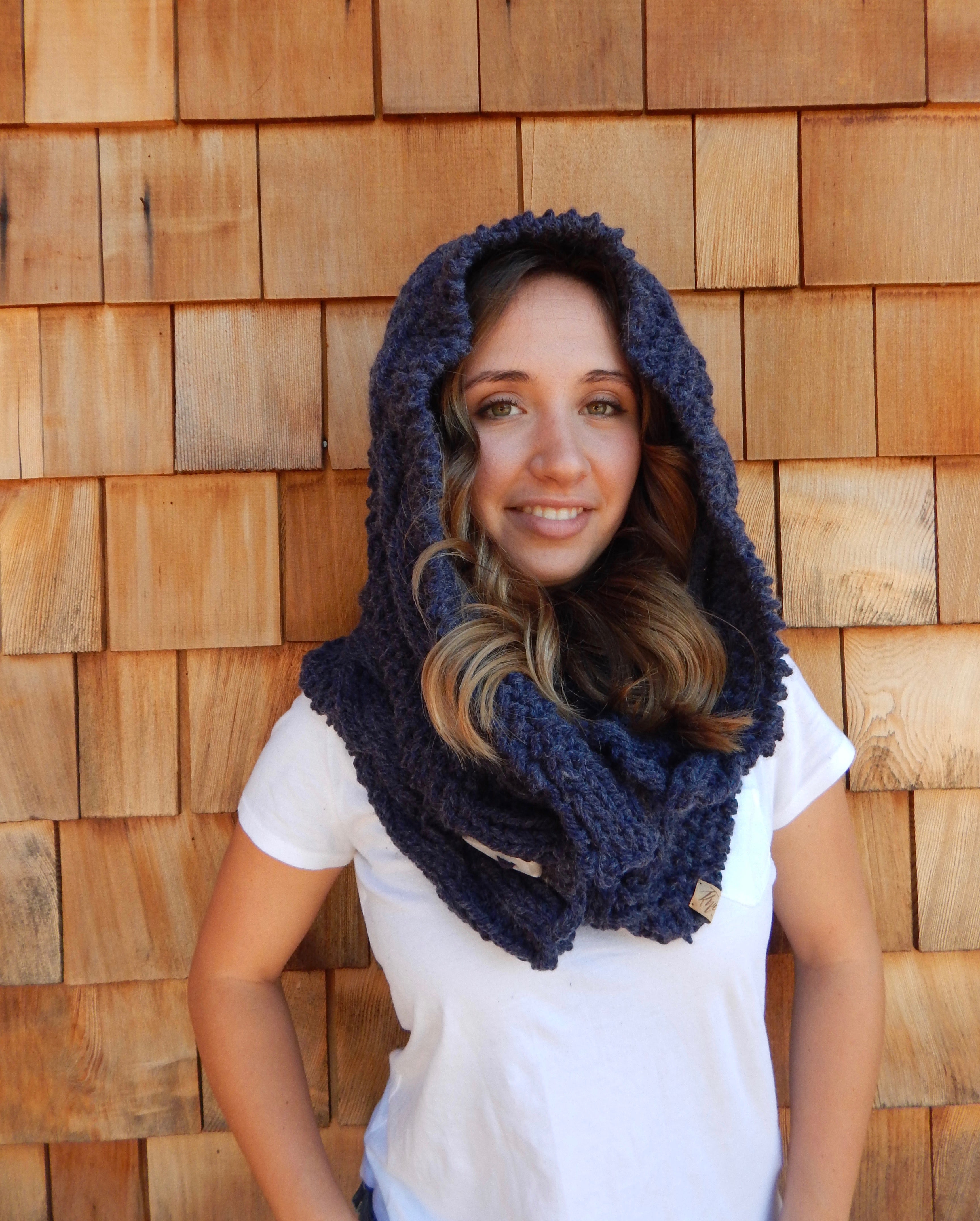 Hooded Cowl with Buttons in Faded Denim