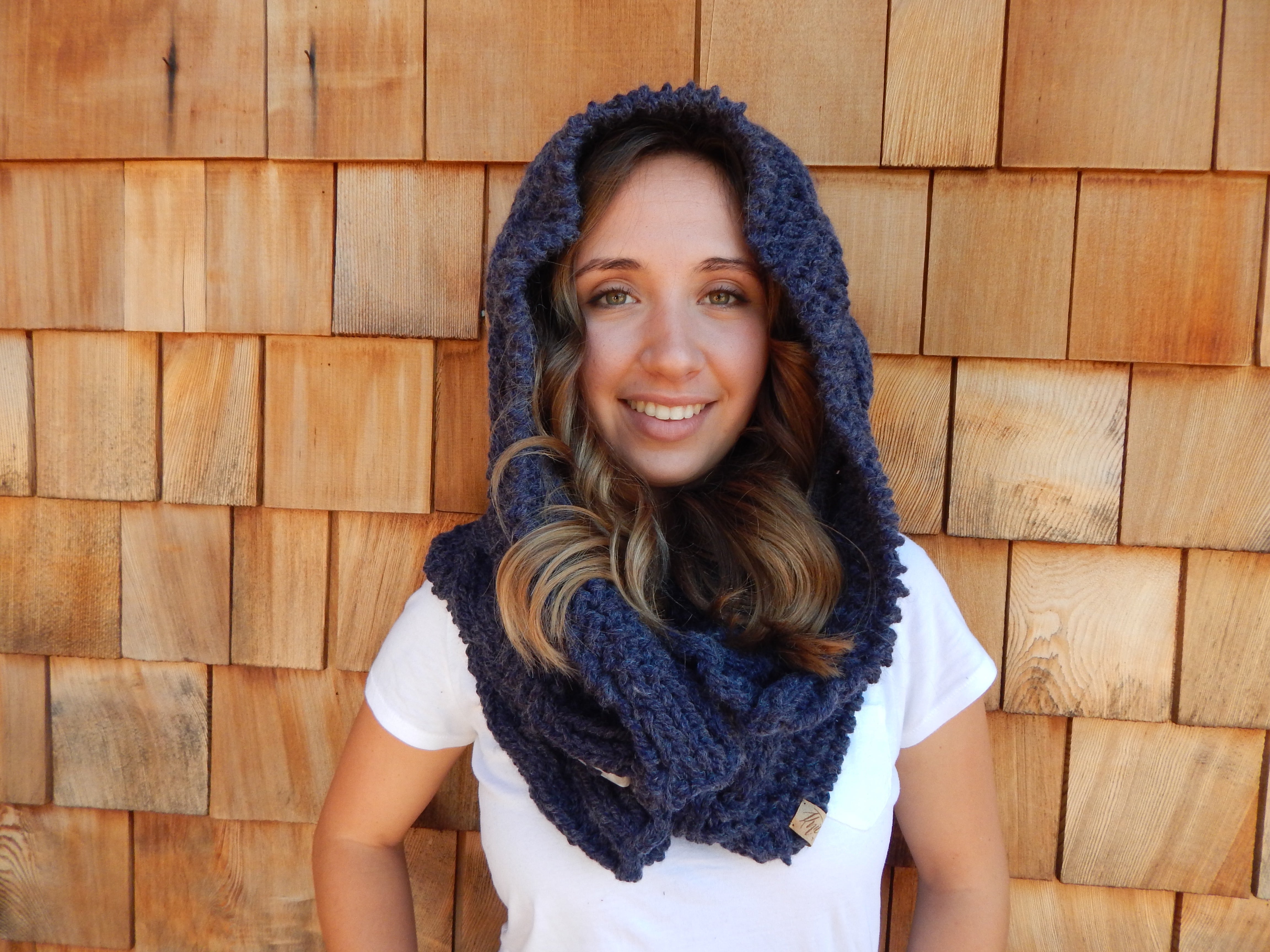 Hooded Cowl with Buttons in Faded Denim
