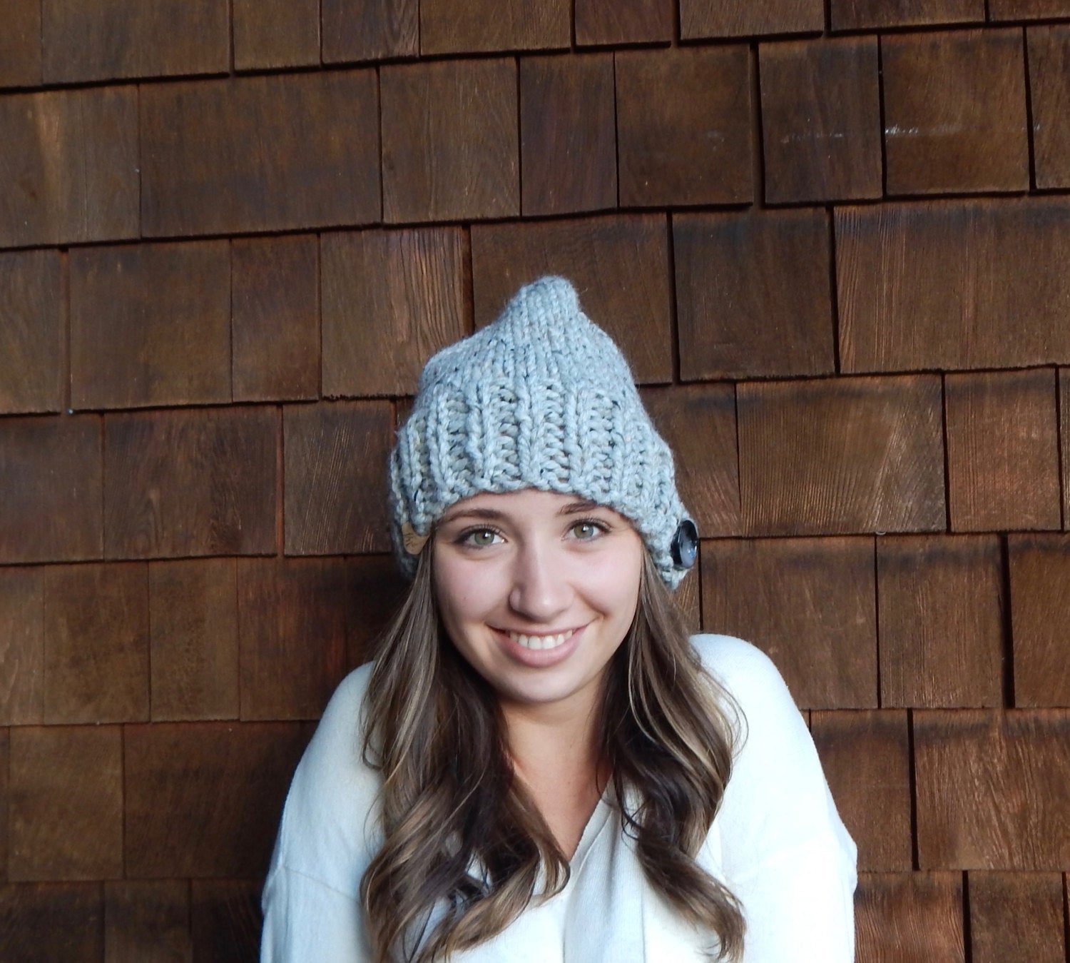 Slouchy Hat, Chunky Knit Hat, , Knit Slouchy Hat in Gray