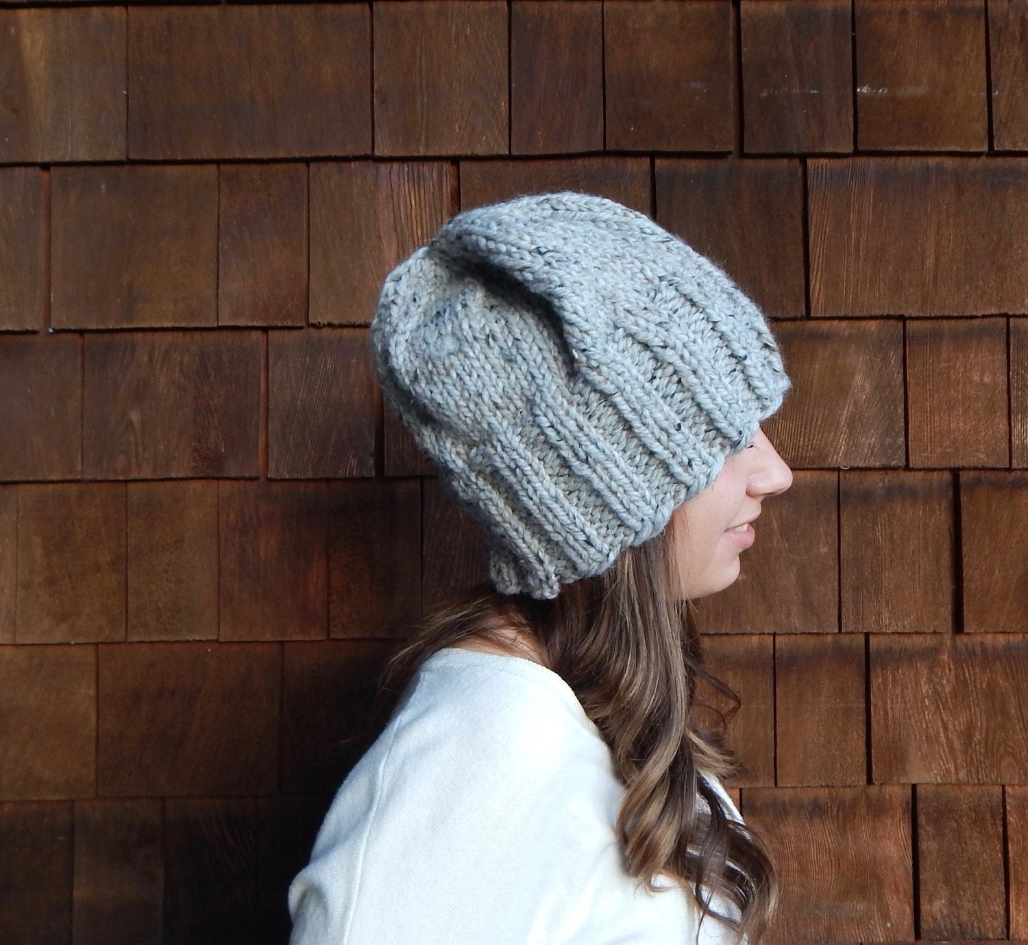 Knit Slouchy Hat in Gray Marble ~ The Toasted Snowflake