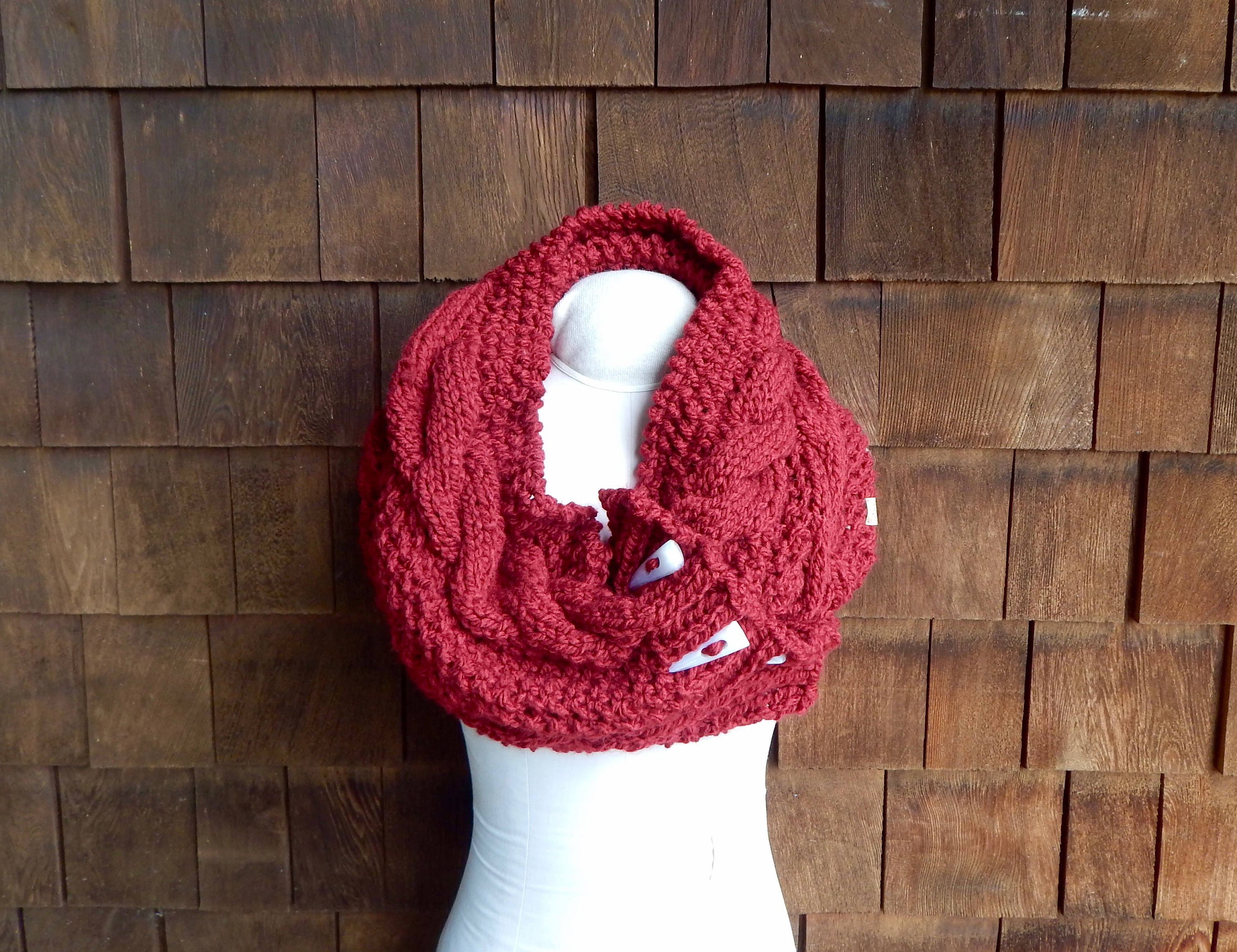 Hooded Cowl with Buttons in Cranberry