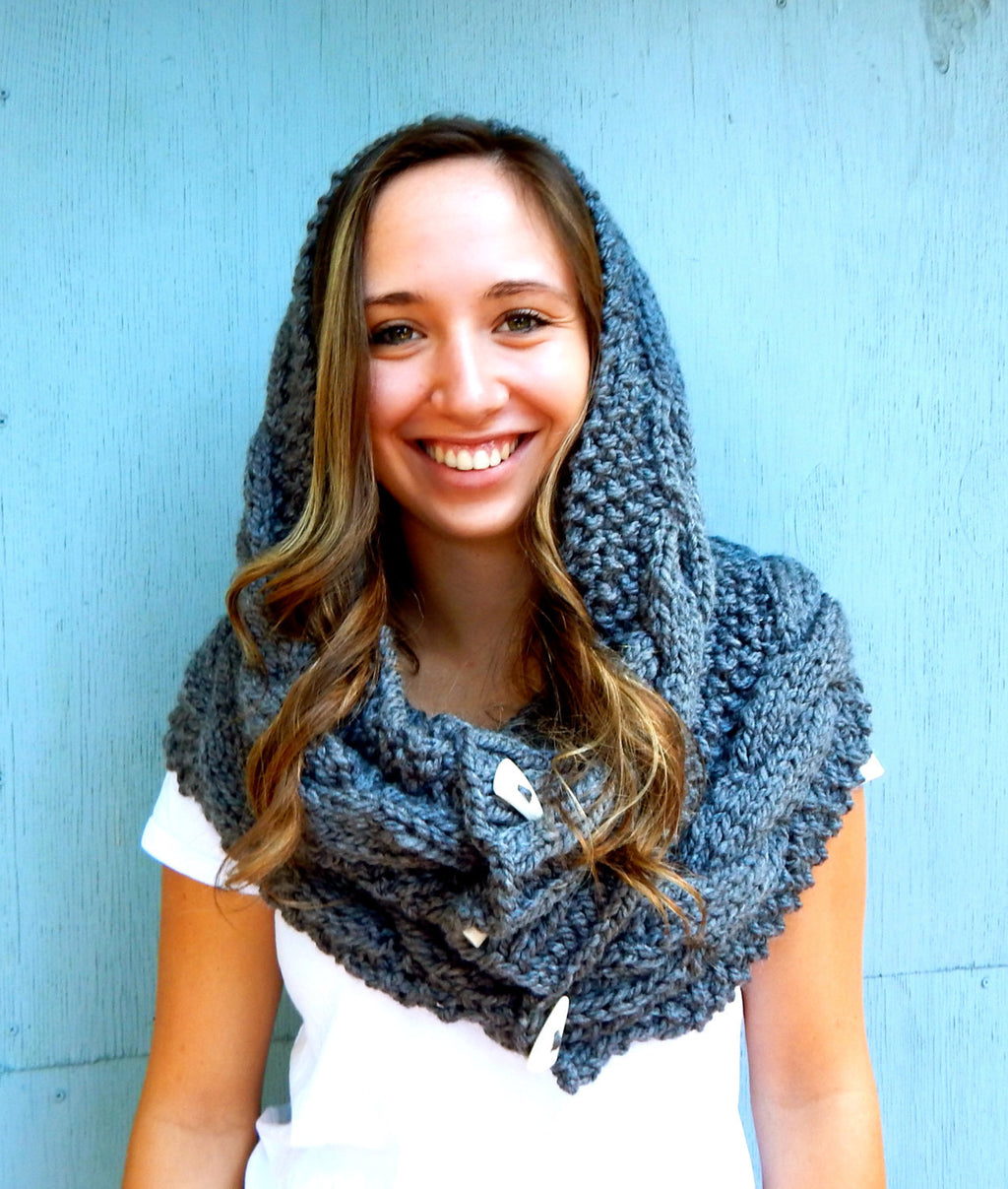 Hooded Cowl with Buttons in Dark Grey