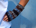Fingerless gloves in Blue, Brown and Black tones